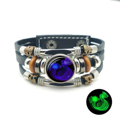 sengpan All New Zodiac Sign Luminous Braided  Gemini Cancer Leo Virgo Libra Scorpio 12 Constellation Punk Leather Bracelet for Men Women