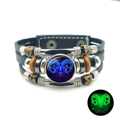 sengpan All New Zodiac Sign Luminous Braided  Gemini Cancer Leo Virgo Libra Scorpio 12 Constellation Punk Leather Bracelet for Men Women