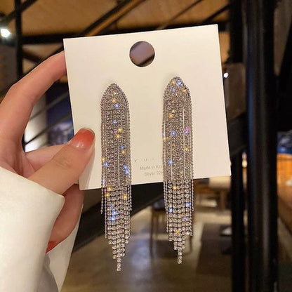 sengpan New Classic Crystal Earrings Ladies Exaggerated Long Earrings Tassels Rhinestone Earrings Fashion Ladies Korean Earrings Jewelry