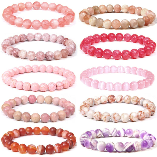 sengpan Pink Bracelet Natural Stone Bracelets Women Quartzs Agat Angelite Cat eye Bracelet Rhodochrosite Stone Bangles Jewelry Amethysts