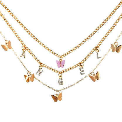 sengpan  gifts for her  New Multi Layer Butterfly Dragon Charms Crystal Necklaces For Women Punk Golden Angel Letter Clavicle Chain Hiphop Gifts Jewelry