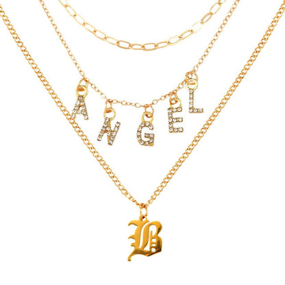 sengpan  gifts for her  New Multi Layer Butterfly Dragon Charms Crystal Necklaces For Women Punk Golden Angel Letter Clavicle Chain Hiphop Gifts Jewelry