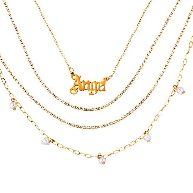 sengpan  gifts for her  New Multi Layer Butterfly Dragon Charms Crystal Necklaces For Women Punk Golden Angel Letter Clavicle Chain Hiphop Gifts Jewelry