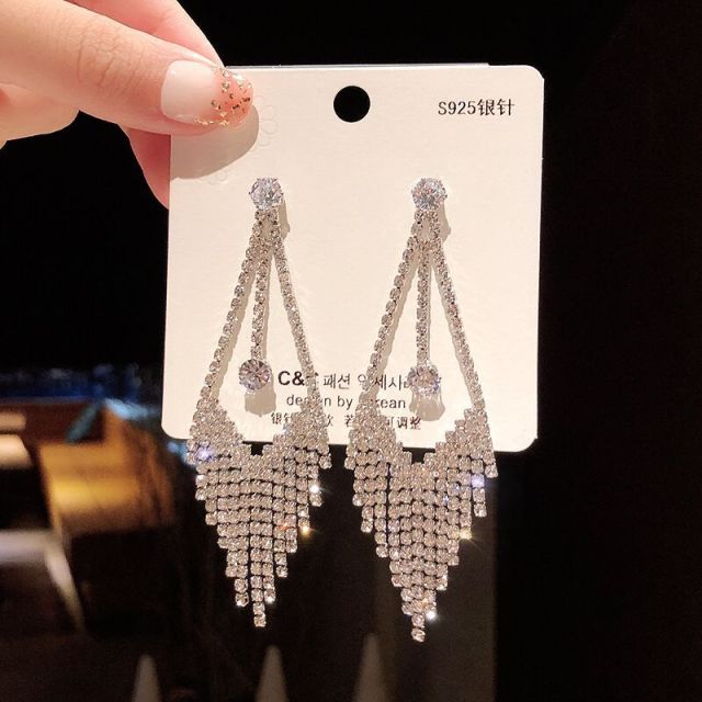 sengpan New Classic Crystal Earrings Ladies Exaggerated Long Earrings Tassels Rhinestone Earrings Fashion Ladies Korean Earrings Jewelry