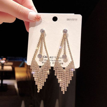 sengpan New Classic Crystal Earrings Ladies Exaggerated Long Earrings Tassels Rhinestone Earrings Fashion Ladies Korean Earrings Jewelry