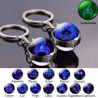 sengpan Christmas wishlist Luminous Keychain Glow In The Dark 12 Zodiac Sign Sphere Ball Crystal Key Rings Scorpio Leo Gemini Constellation Birthday Gift