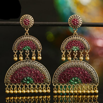 sengpan Indian Jhumka Elephant Earrings Gypsy Afghan Jewelry Retro Ethnic Antique Beads Drop Tassel Earrings for Women Bohemian Gift