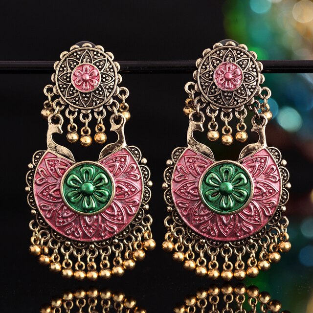 sengpan Indian Jhumka Elephant Earrings Gypsy Afghan Jewelry Retro Ethnic Antique Beads Drop Tassel Earrings for Women Bohemian Gift