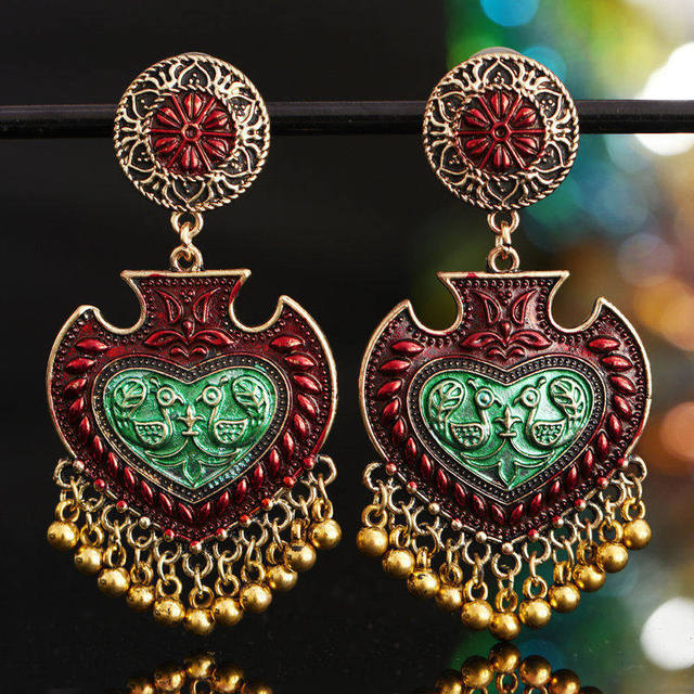 sengpan Indian Jhumka Elephant Earrings Gypsy Afghan Jewelry Retro Ethnic Antique Beads Drop Tassel Earrings for Women Bohemian Gift