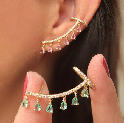 sengpan Bohemian Water Drop Crystal Rhinestone Ear Cuff Wrap Stud Clip Earrings For Women Girl Butterfly Earring Jewelry Bijoux