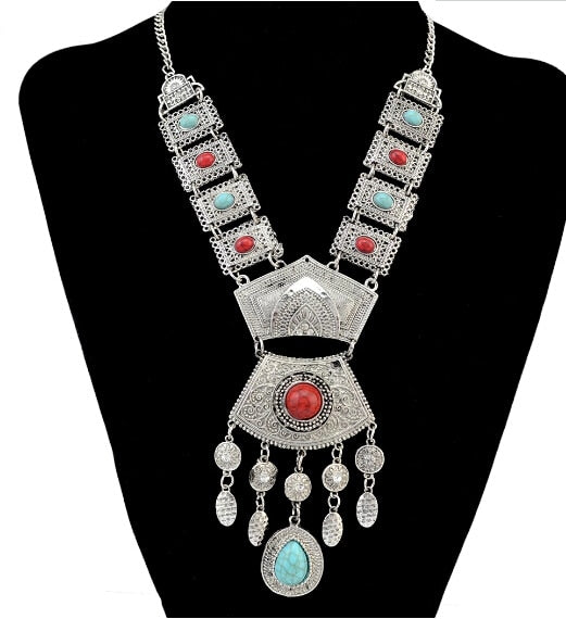 sengpan bridal jewelry set for wedding Bohemian Turkish Ethnic Metal Gypsy Coachella Beach Choker Bib Coin Tassel Collar Necklace For Women Indian Charm Jewelry