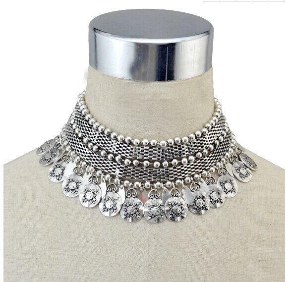 sengpan bridal jewelry set for wedding Bohemian Turkish Ethnic Metal Gypsy Coachella Beach Choker Bib Coin Tassel Collar Necklace For Women Indian Charm Jewelry