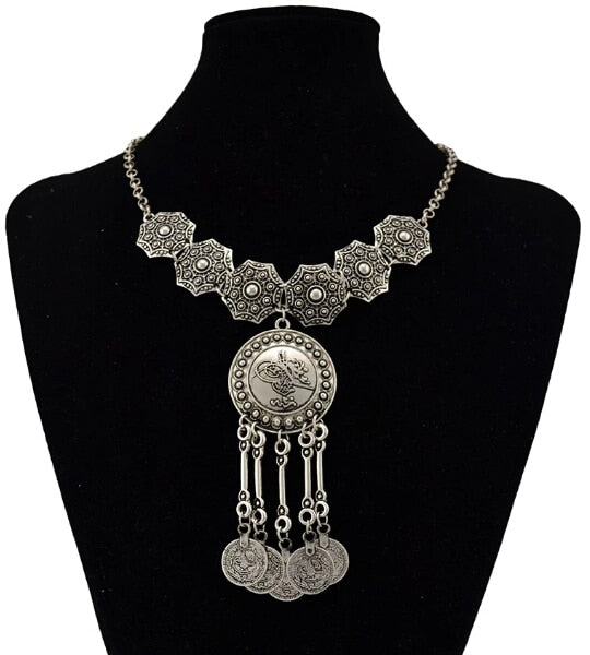 sengpan bridal jewelry set for wedding Bohemian Turkish Ethnic Metal Gypsy Coachella Beach Choker Bib Coin Tassel Collar Necklace For Women Indian Charm Jewelry