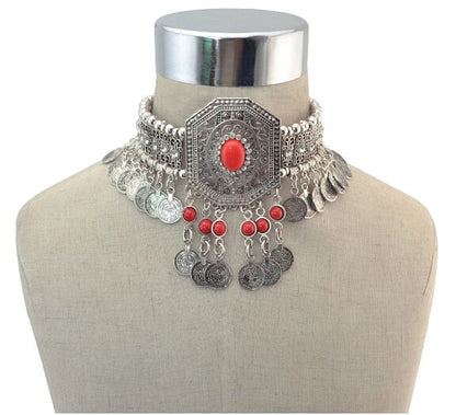 sengpan bridal jewelry set for wedding Bohemian Turkish Ethnic Metal Gypsy Coachella Beach Choker Bib Coin Tassel Collar Necklace For Women Indian Charm Jewelry