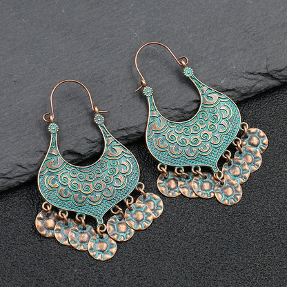 sengpan Ethnic Boho Tassel Indian Earrings Women Gypsy Orecchini Jewelry Ladies Retro Alloy Carved Jhumka Earrings