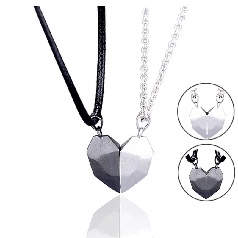 sengpan christmas wishlist gifts hot sale new 2Pcs Magnetic Couple Necklace Lovers Heart Pendant Distance Faceted Charm Necklace Women Valentine's Day Gift