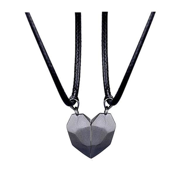 sengpan christmas wishlist gifts hot sale new 2Pcs Magnetic Couple Necklace Lovers Heart Pendant Distance Faceted Charm Necklace Women Valentine's Day Gift