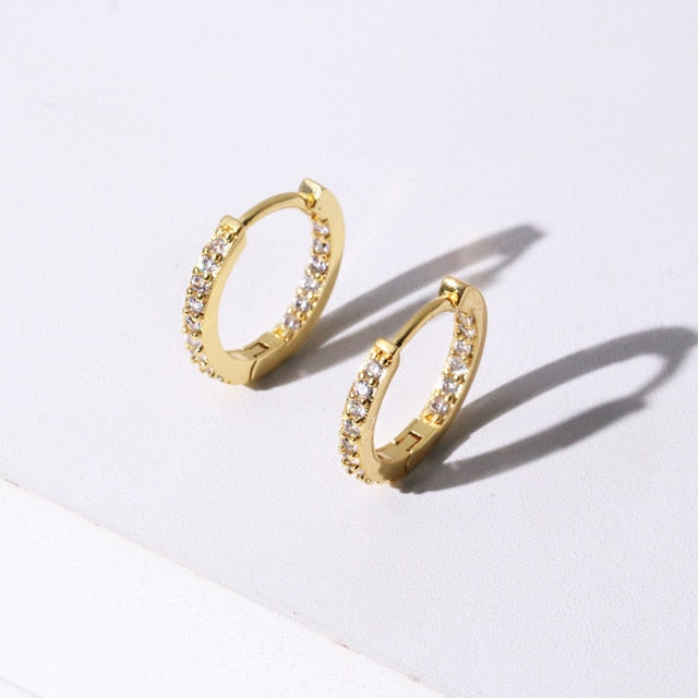 sengpan Top Quality Women Fashion CZ Small Hoop Earrings Elegant Statement Gold Color Copper Huggie Earring for Girls Wedding Jewelry