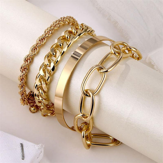 sengpan gifts for women  4pcs Punk Curb Cuban Chain Bracelets Set for Women Miami Boho Thick Gold Color Charm Bracelets Bangles Fashion Jewelry