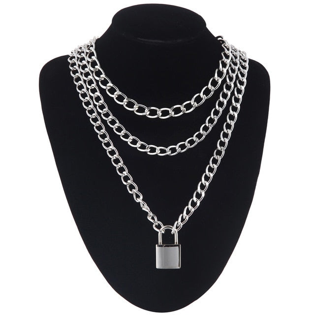 sengpan Lock Chain Necklace With A Padlock Pendants For Women Men Punk Jewelry On The Neck Grunge Aesthetic Egirl Eboy Accessories