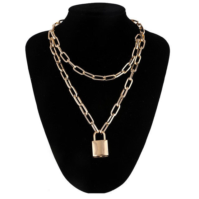 sengpan Lock Chain Necklace With A Padlock Pendants For Women Men Punk Jewelry On The Neck Grunge Aesthetic Egirl Eboy Accessories