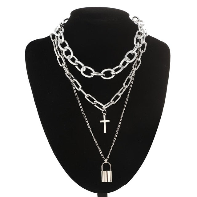 sengpan Lock Chain Necklace With A Padlock Pendants For Women Men Punk Jewelry On The Neck Grunge Aesthetic Egirl Eboy Accessories