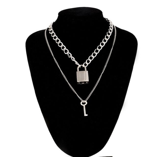 sengpan Lock Chain Necklace With A Padlock Pendants For Women Men Punk Jewelry On The Neck Grunge Aesthetic Egirl Eboy Accessories