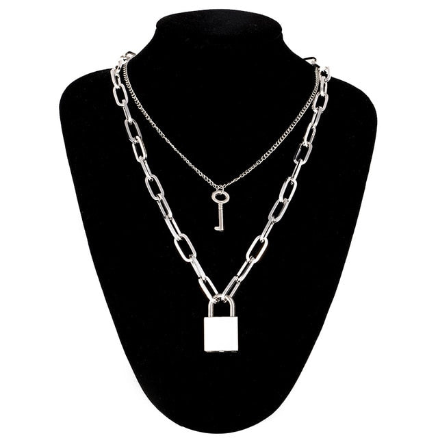 sengpan Lock Chain Necklace With A Padlock Pendants For Women Men Punk Jewelry On The Neck Grunge Aesthetic Egirl Eboy Accessories