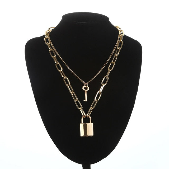 sengpan Lock Chain Necklace With A Padlock Pendants For Women Men Punk Jewelry On The Neck Grunge Aesthetic Egirl Eboy Accessories