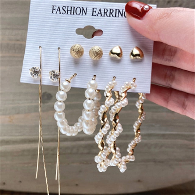 sengpan Christmas wishlist Hot Sale Gold Geometric Pearl Drop Earrings for Women New Trendy Circle Earrings Jewelry Female Fashion Statement