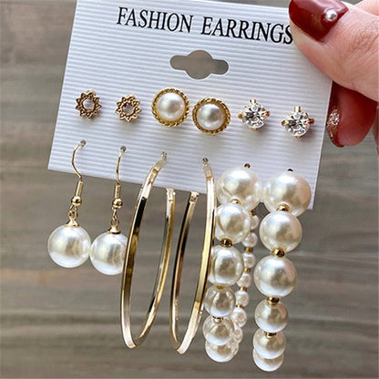 sengpan Christmas wishlist Hot Sale Gold Geometric Pearl Drop Earrings for Women New Trendy Circle Earrings Jewelry Female Fashion Statement