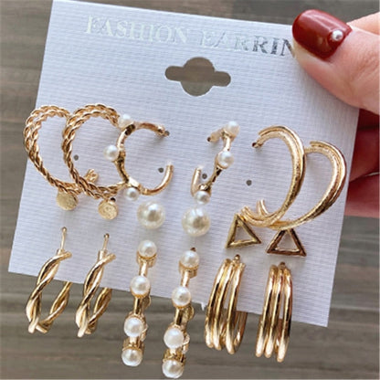 sengpan Christmas wishlist Hot Sale Gold Geometric Pearl Drop Earrings for Women New Trendy Circle Earrings Jewelry Female Fashion Statement