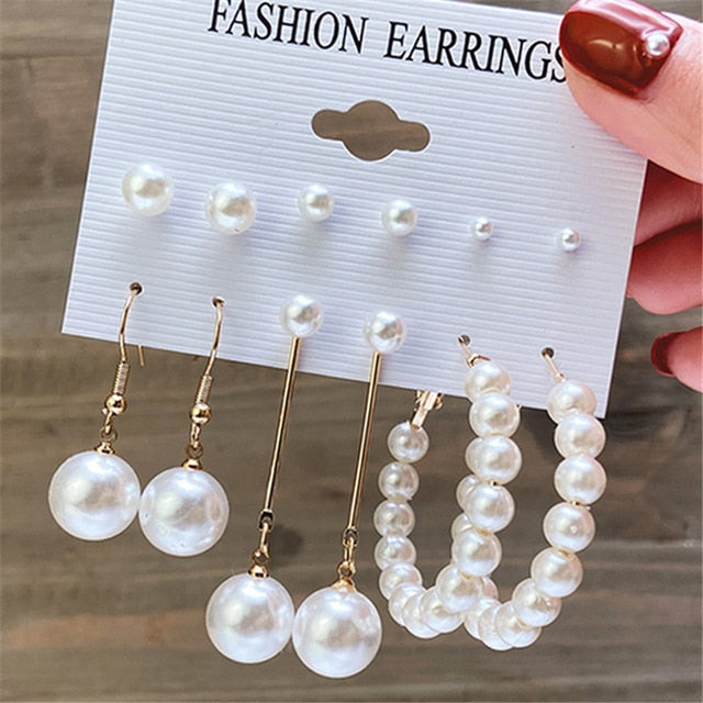 sengpan Christmas wishlist Hot Sale Gold Geometric Pearl Drop Earrings for Women New Trendy Circle Earrings Jewelry Female Fashion Statement