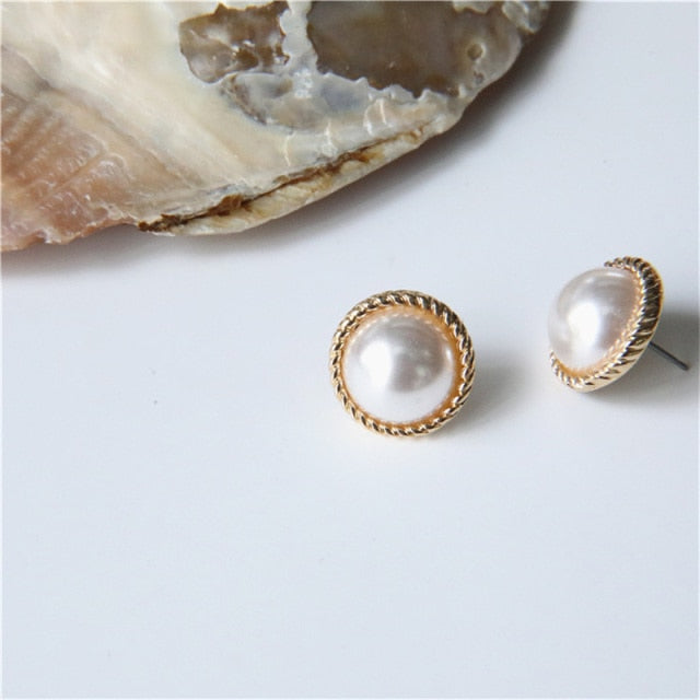 sengpan Korean New Simple Geometry Earrings Fashion Temperament Sweet Pearl Flower Earrings Female Jewelry Party Gift