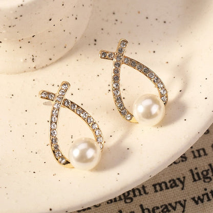 sengpan Korean New Simple Geometry Earrings Fashion Temperament Sweet Pearl Flower Earrings Female Jewelry Party Gift