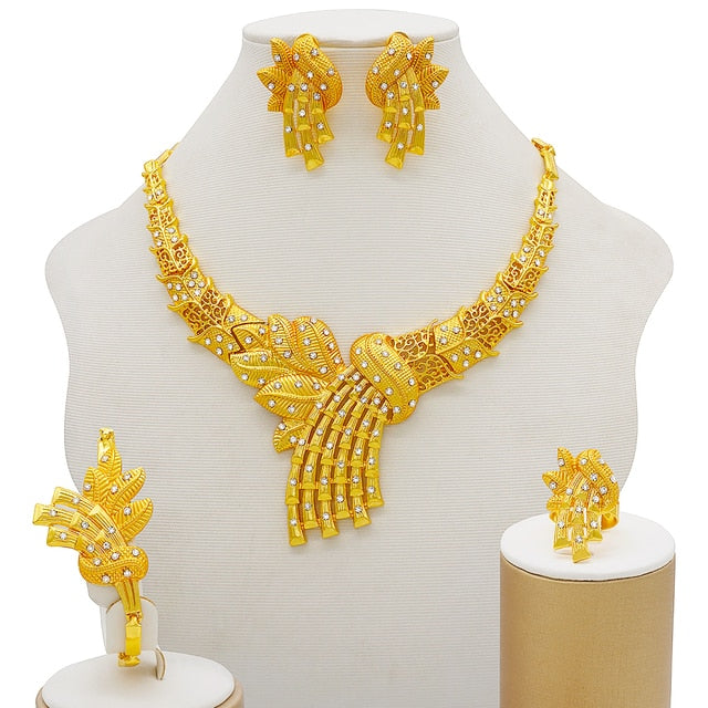 sengpan Gold Jewelry Sets Women Necklace Earrings Dubai African Indian Bridal Accessory flowers Jewelry sets Necklace