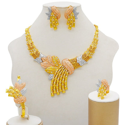 sengpan Gold Jewelry Sets Women Necklace Earrings Dubai African Indian Bridal Accessory flowers Jewelry sets Necklace