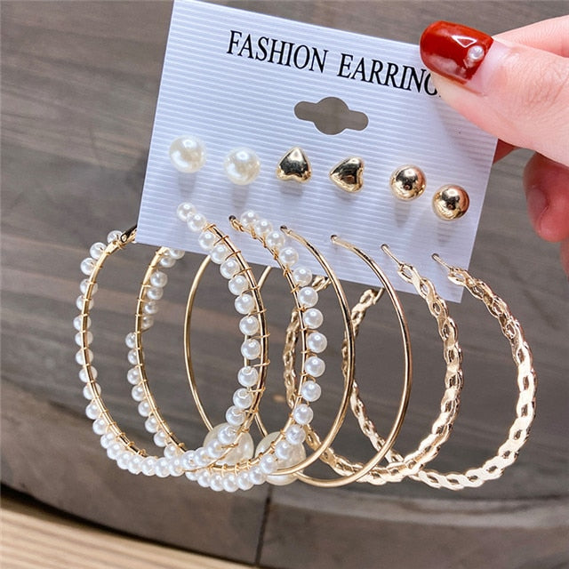 sengpan Christmas wishlist Hot Sale Gold Geometric Pearl Drop Earrings for Women New Trendy Circle Earrings Jewelry Female Fashion Statement