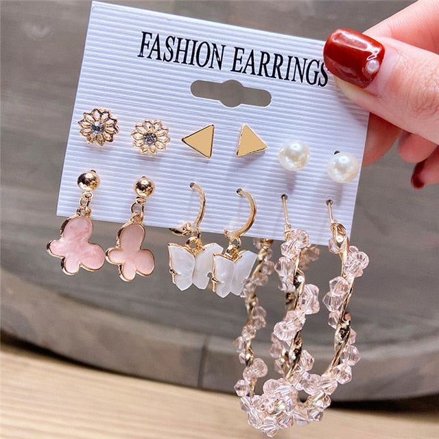 sengpan Christmas wishlist Hot Sale Gold Geometric Pearl Drop Earrings for Women New Trendy Circle Earrings Jewelry Female Fashion Statement