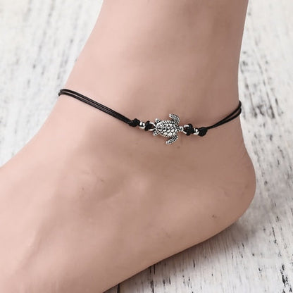 sengpan Boho Adjustable Anklet Antique Sea Turtle Animal  Charm Beads Chain Anklet Women Summer Beach Sandals Ankle Bracelet