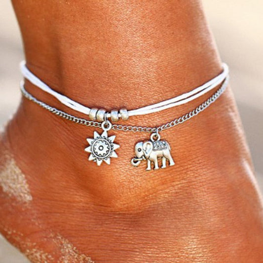 sengpan Boho Adjustable Anklet Antique Sea Turtle Animal  Charm Beads Chain Anklet Women Summer Beach Sandals Ankle Bracelet