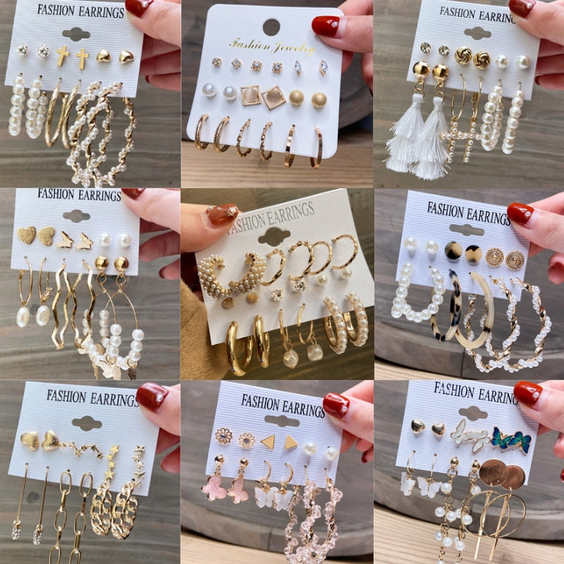 sengpan Christmas wishlist Hot Sale Gold Geometric Pearl Drop Earrings for Women New Trendy Circle Earrings Jewelry Female Fashion Statement