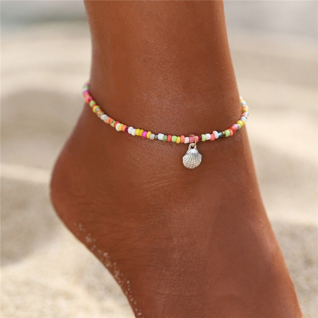 sengpan Bohemian Colorful Eye Beads Anklets For Women Gold Color Summer Ocean Beach Ankle Bracelet Foot Leg Chain Jewelry  NEW