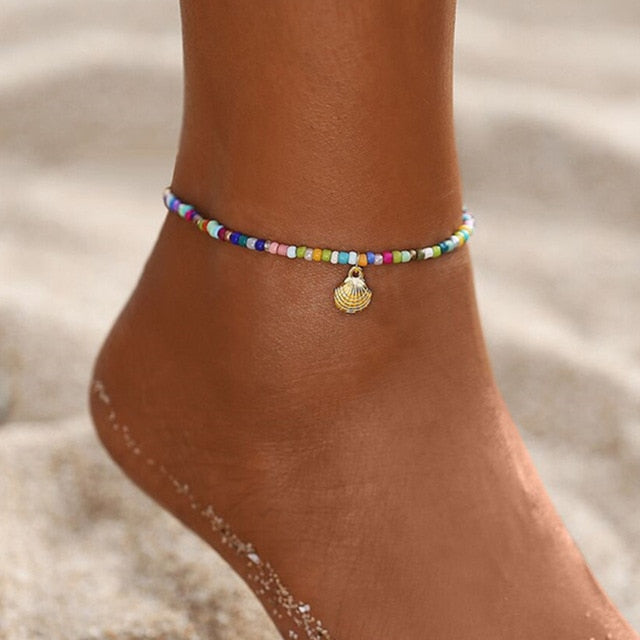 sengpan Bohemian Colorful Eye Beads Anklets For Women Gold Color Summer Ocean Beach Ankle Bracelet Foot Leg Chain Jewelry  NEW