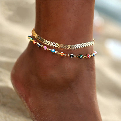 sengpan Bohemian Colorful Eye Beads Anklets For Women Gold Color Summer Ocean Beach Ankle Bracelet Foot Leg Chain Jewelry  NEW