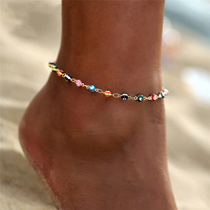 sengpan Bohemian Colorful Eye Beads Anklets For Women Gold Color Summer Ocean Beach Ankle Bracelet Foot Leg Chain Jewelry  NEW