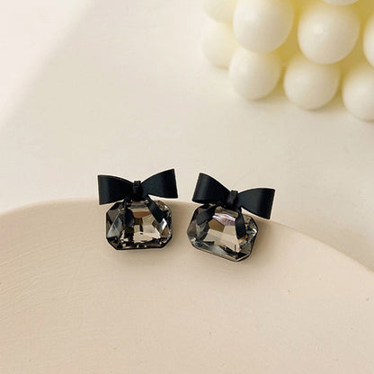 sengpan New jewelry fashion Black Color Bowknot Cube Crystal Earring Square bow Earrings for Women Pretty gift