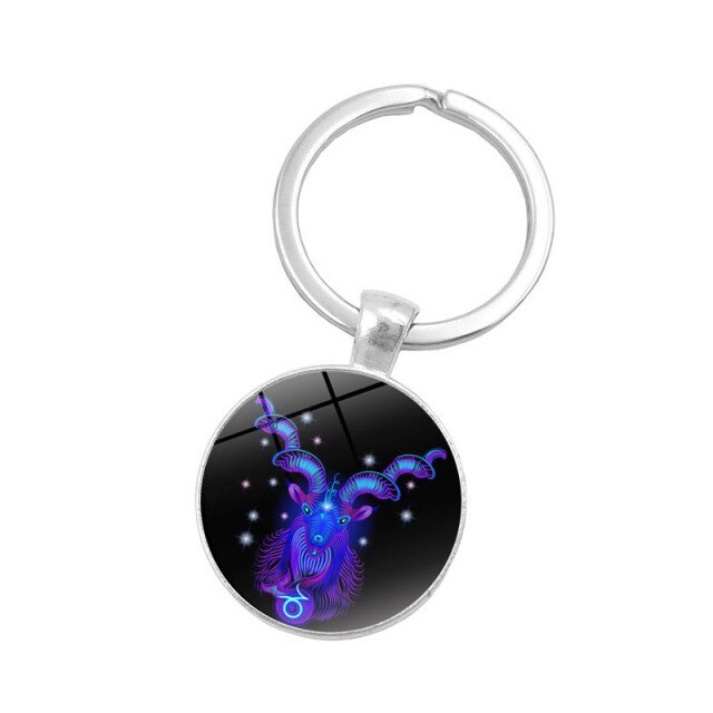 sengpan 12 Constellation Keychain Fashion Double Side Cabochon Glass Ball Keyring Zodiac Signs Jewelry For Men Women Key Holder Birthday