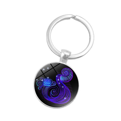 sengpan 12 Constellation Keychain Fashion Double Side Cabochon Glass Ball Keyring Zodiac Signs Jewelry For Men Women Key Holder Birthday