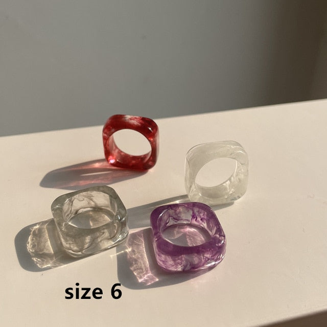 sengpan gifts for her  New Colourful Transparent Resin Acrylic Rhinestone Geometric Square Round Rings Set for Women Jewelry Travel Gifts